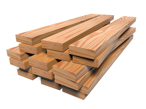 Stacked wooden planks on white background