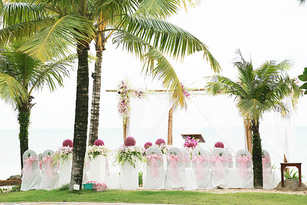 istock Floral arrangement at a wedding ceremony on the beach. 481827234
