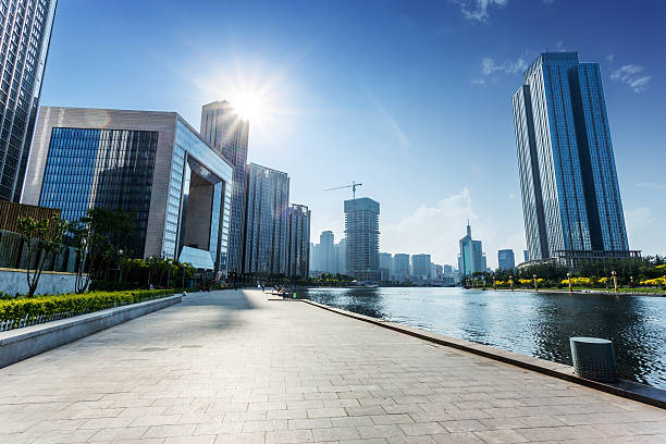 istock modern building exterior with brick road floor at riverbank 481827354