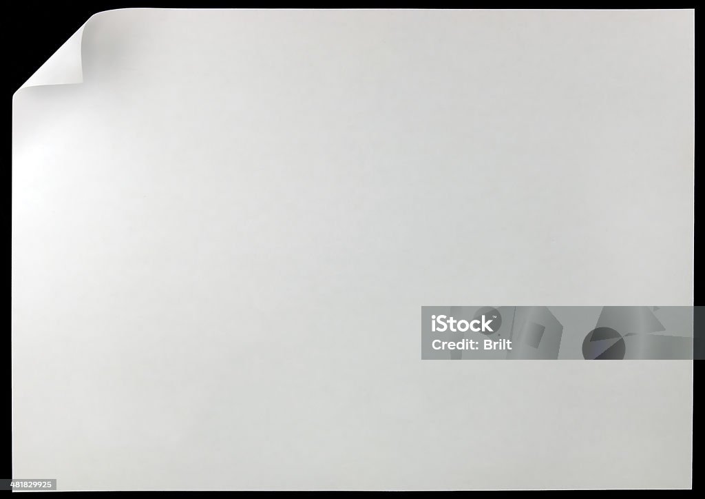 Weiße Seite Curl, isoliert, schwarz, große horizontale Textfreiraum Hintergrund - Lizenzfrei Drehen Stock-Foto