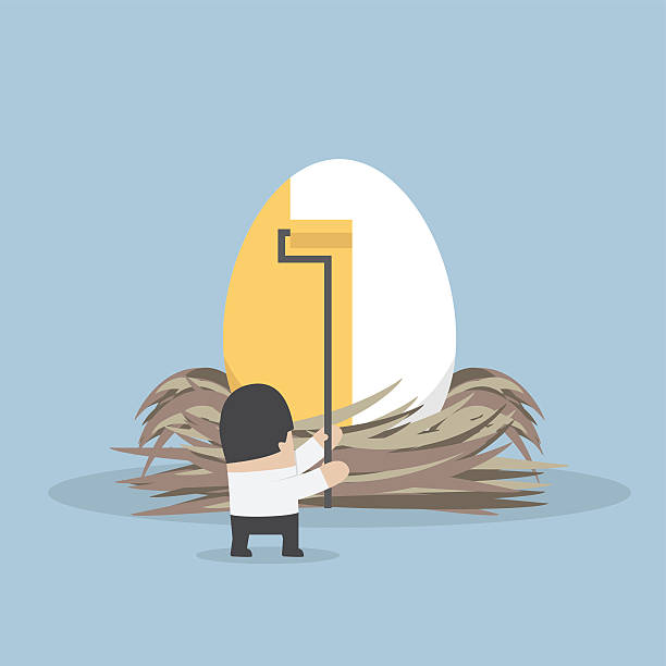 사업가 페인팅 골든 색상이 알류 - retirement eggs animal egg gold stock illustrations