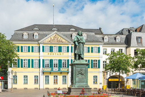Bonn, Germany - June 21, 2015: Public statue of Ludwig van Beethoven in Bonn his city of birth. Ludwig van Beethoven (16 Dec 1770 – 26 March 1827) was a famous German composer and pianist.