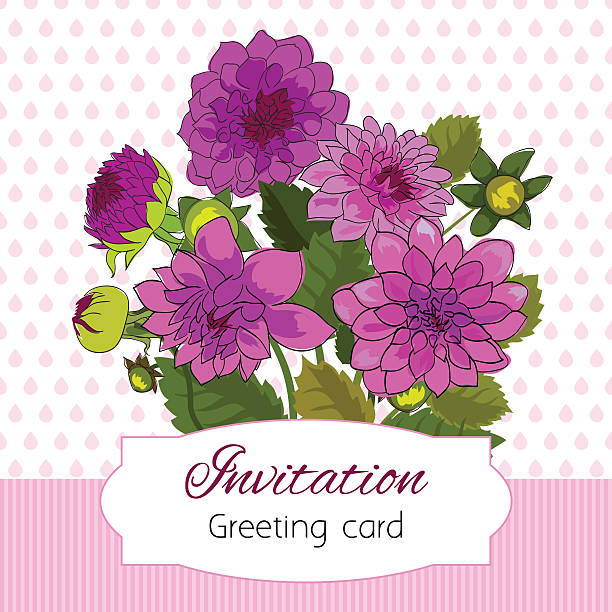 낭만적임 꽃 축하글 카드 dahlias 및 복사 공간이 - frame flower ornamental garden beauty in nature stock illustrations