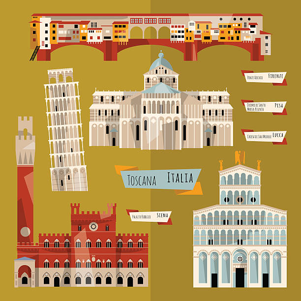 ilustrações de stock, clip art, desenhos animados e ícones de sights of na toscânia. luca, florença, pisa, siena, itália, europa. - ponte vecchio