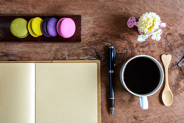 istock Colorful macaroons and a cup of coffee with notebook 481837398