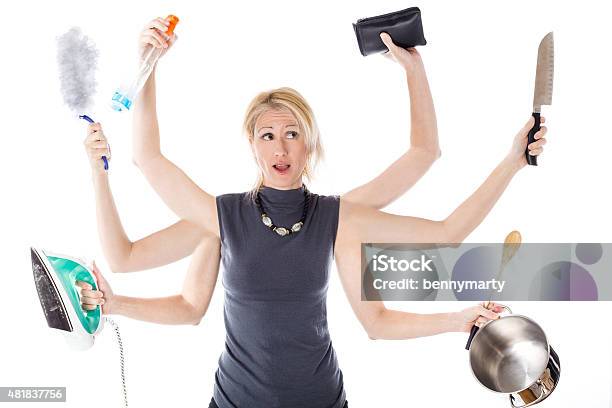 Multitasking Housewife Stock Photo - Download Image Now - Women, Multi-Tasking, Juggling