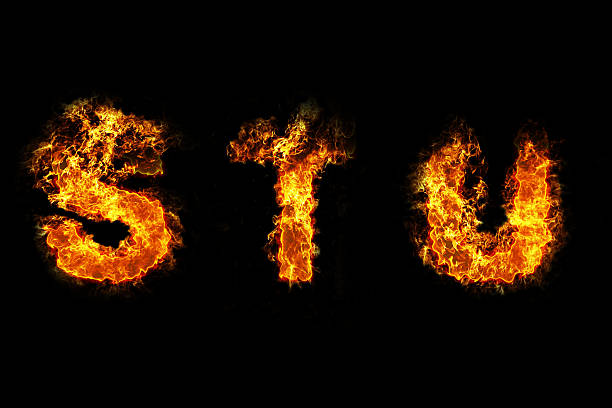 огонь на письмо stu - letter t fire flame typescript стоковые фото и изображения