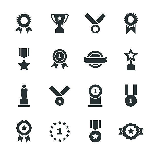 illustrazioni stock, clip art, cartoni animati e icone di tendenza di silhouette icone di premio - ribbon concepts sport symbol