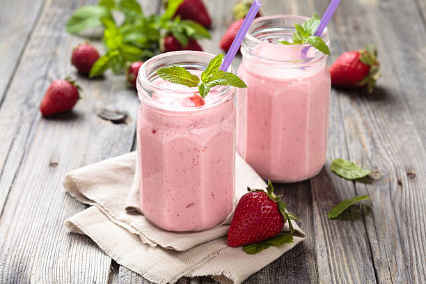 Strawberry milkshake. stock photo