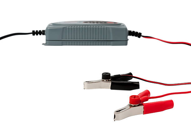 istock Modern electronic charger for car battery with clamps 481851866