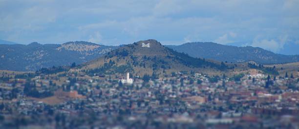 "M" on Big Butte, Town of Butte, Montana stock photo