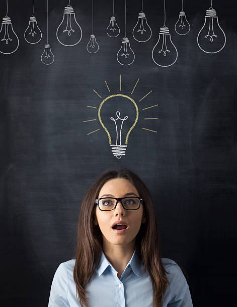 istock Light Bulb and Businesswoman on Blackboard 481859994