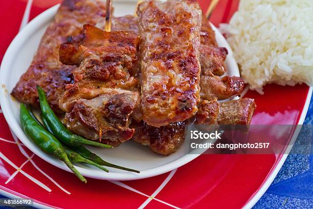 Grill Sour Pork From Thailand Bamboo Shoot Salad Northeastern St Stock Photo - Download Image Now