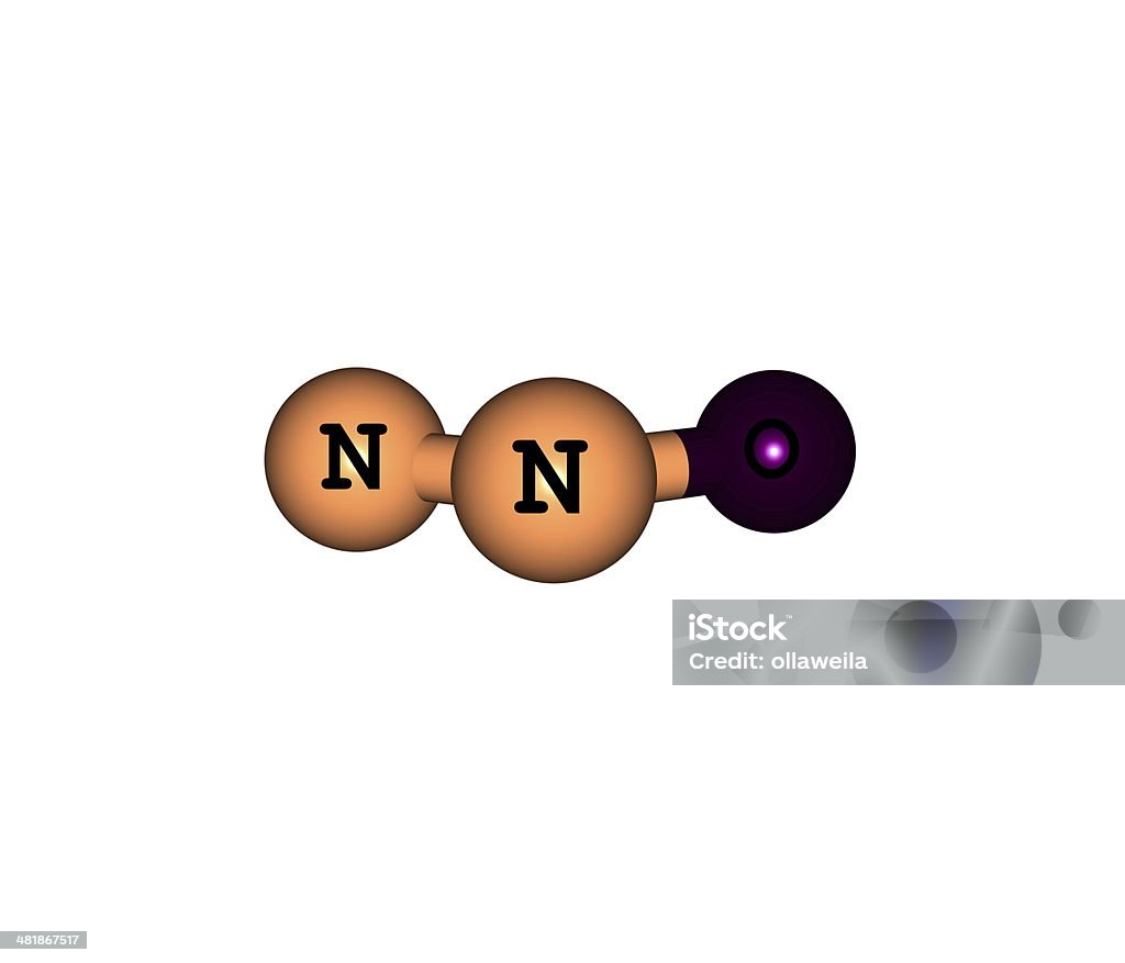 Nitrous oxide molecular structure isolated on white Nitrous oxide, laughing gas, is a chemical compound with the formula N2O. It is an oxide of nitrogen Oxide Stock Photo