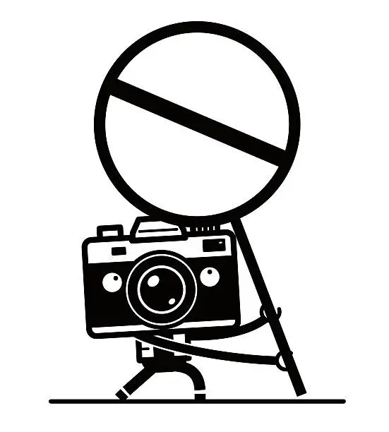 Vector illustration of Full length Camera Character holding a empty prohibition sign