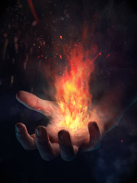 Hand Toching Fire Girl Hand Holding Fire