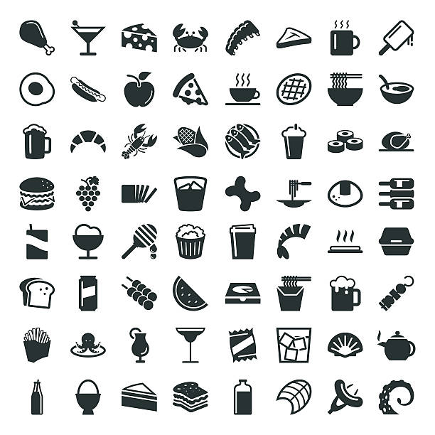 Food and Drink Icon 64 Icons Food and Drink Icon 64 Icons Vector EPS File. steak and eggs breakfast stock illustrations