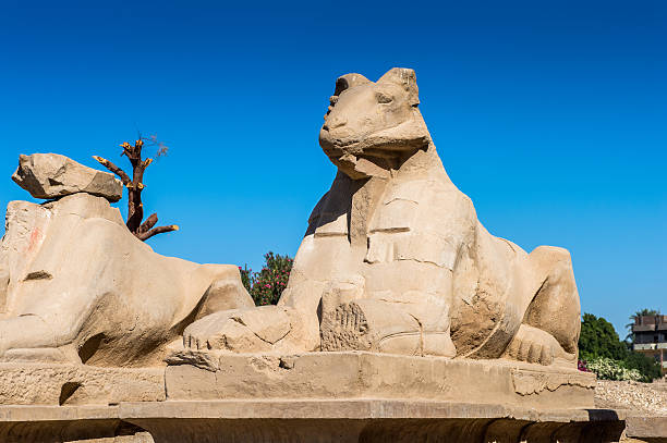 LAS VEGAS, USA - 10 Feb 2024: Egyptian Statue of Sphinx in front of Luxor Hotel and Casino in Las Vegas during early 1990s