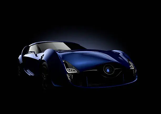 Blue sports car isolated on black background. 3D rendering image in original design. .