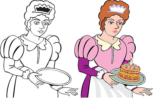 illustrazioni stock, clip art, cartoni animati e icone di tendenza di cameriera fumetto - women meat working tray