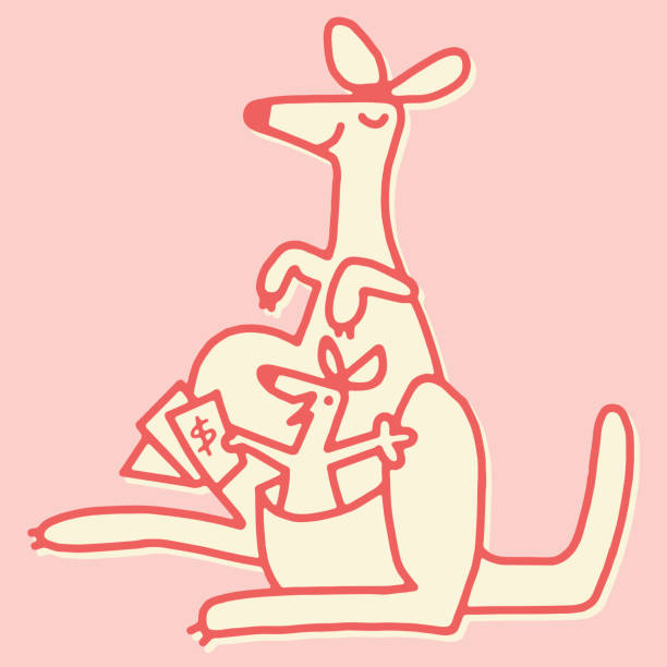 kangur i joey z pieniędzmi - kangaroo joey marsupial mammal stock illustrations