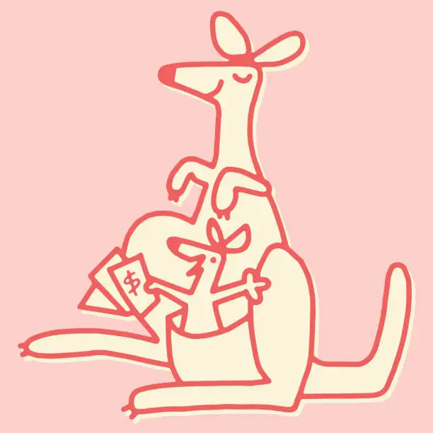 Vector illustration of Kangaroo and Joey With Money