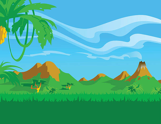 ilustraciones, imágenes clip art, dibujos animados e iconos de stock de selva tropical. póster - tree silhouette meadow horizon over land