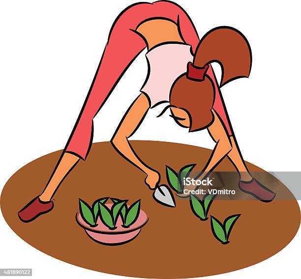 Girl Planting Seedlings Stock Illustration - Download Image Now - 2015, Activity, Adult