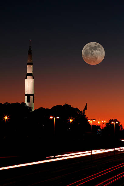 To the moon The Saturn V Rocket took man to the moon. huntsville alabama stock pictures, royalty-free photos & images