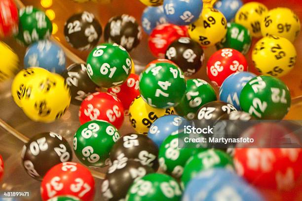 Lottery Balls In The Mashine Stock Photo - Download Image Now - Lottery, Bingo, Lottery Balls