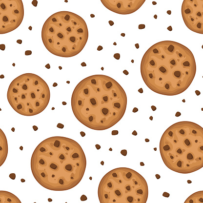 Vector seamless background with round cookies on a white background.