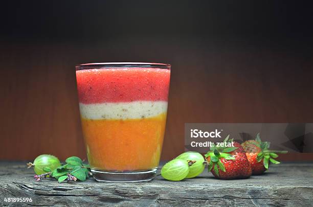 Fresh Fruits Smoothies Stock Photo - Download Image Now - Milkshake, Three Objects, 2015