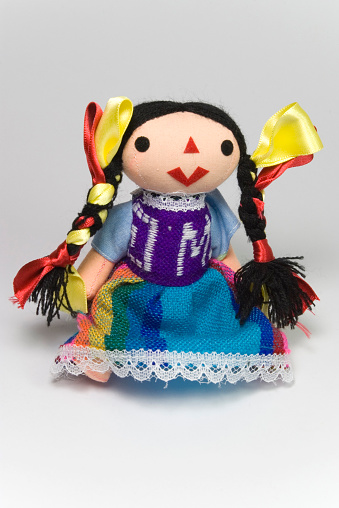 colorful black hair otomi doll from Queretaro, Mexico