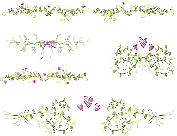 floral ornaments floral ornaments with bees and flowers leath stock illustrations