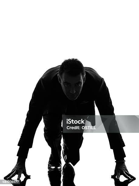 Business Man Silhouette On Starting Block Stock Photo - Download Image Now - Adult, Adults Only, Business