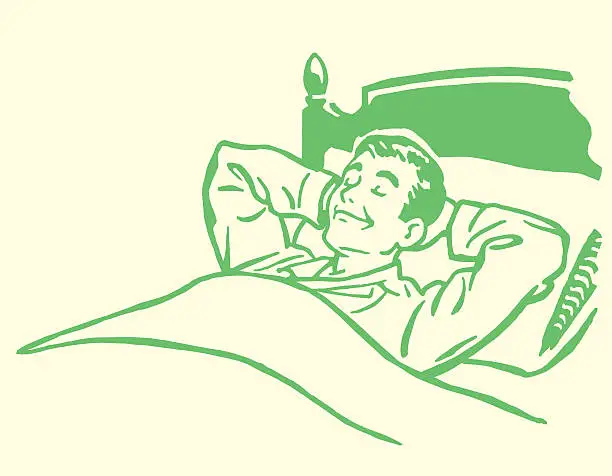 Vector illustration of Happy Man in Bed