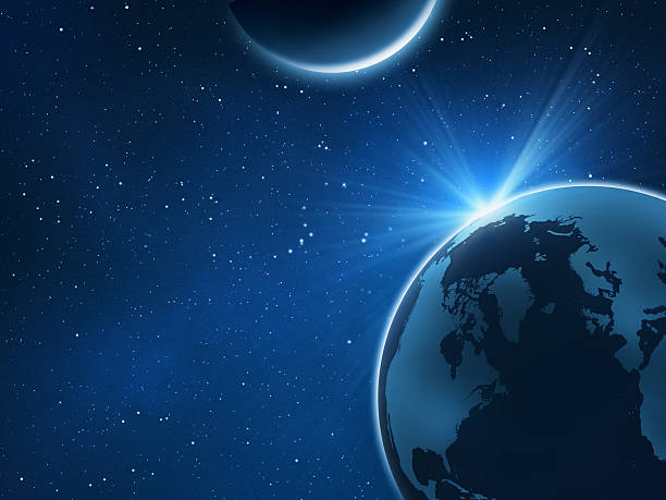 istock Planet Earth with Moon in conjunction and stars, sun rising 481907072