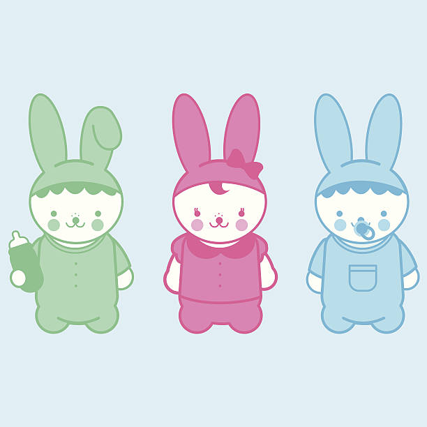 милый кролик детей - baby clothing its a girl newborn baby goods stock illustrations