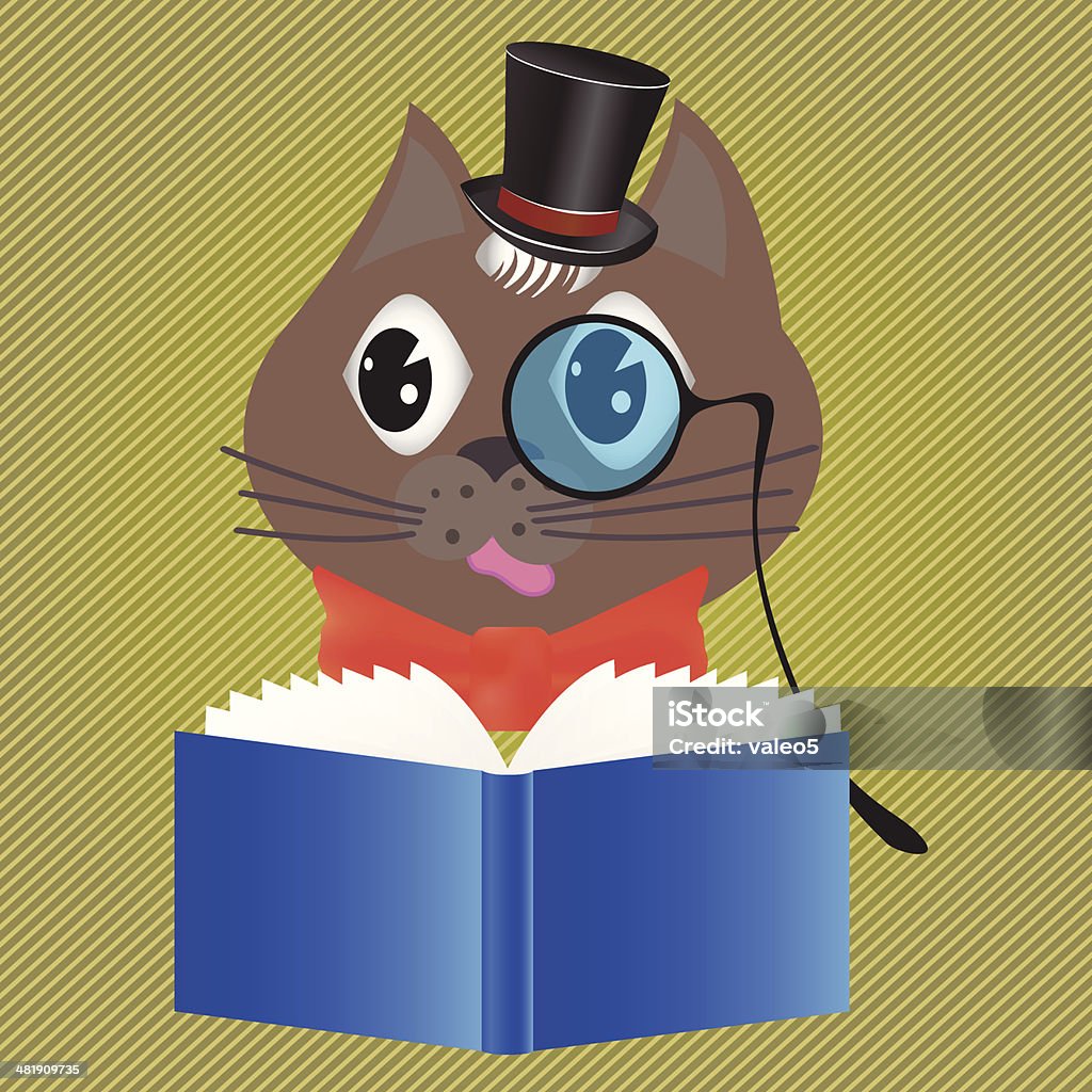 cat reading a book colorful illustration with cat reading a book for your design Adult stock vector