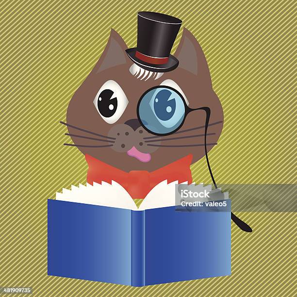 Cat Reading A Book Stock Illustration - Download Image Now - Adult, Animal, Animal Body Part