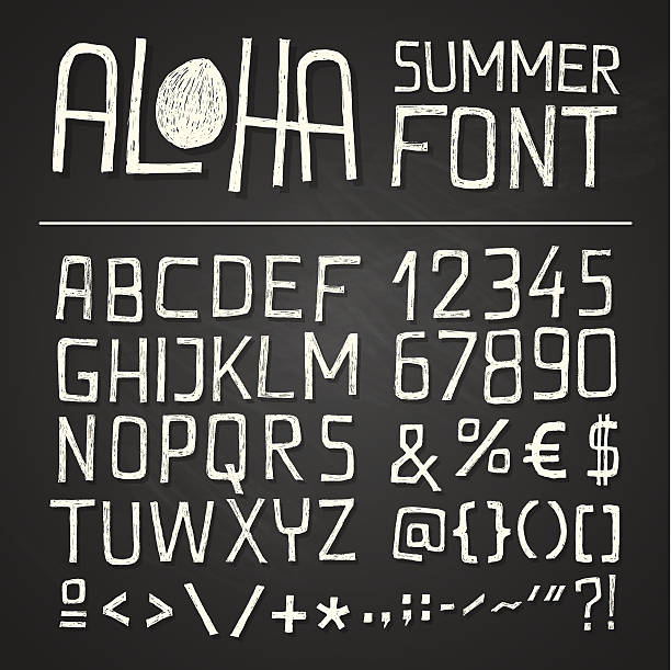 ALOHA SUMER HAND DRAWN FONT - chalkboard SIMPLY HAND DRAWN alphabet  for sesonal posters or other works on chalkboard background word cool stock illustrations