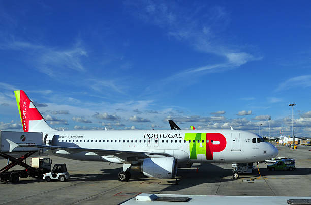 TAP Portugal aircraft at Lisbon Airport stock photo