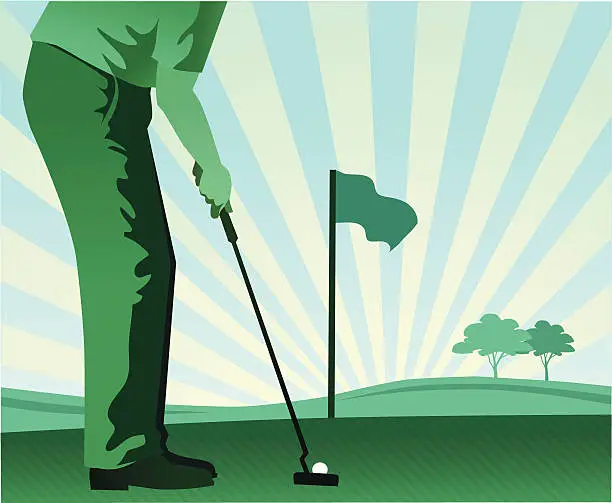 Vector illustration of Golfer Putting - Golf Player in Blue and Green