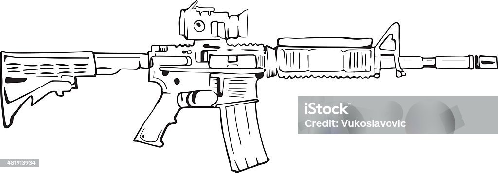M16 rifle, comic style drawing. Sketch of an automatic rifle. Comic style vector illustration. M16 stock vector