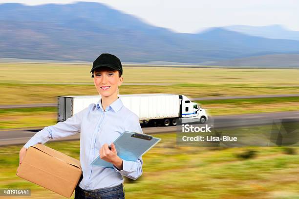 Messenger And Truck Stock Photo - Download Image Now - Commercial Land Vehicle, Delivering, Delivery Person