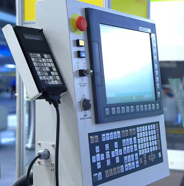 istock Modern machine control terminal with monitor and keyboard 481917510