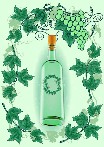 винная бутылка с виноград рамка - cork wine backgrounds frame stock illustrations