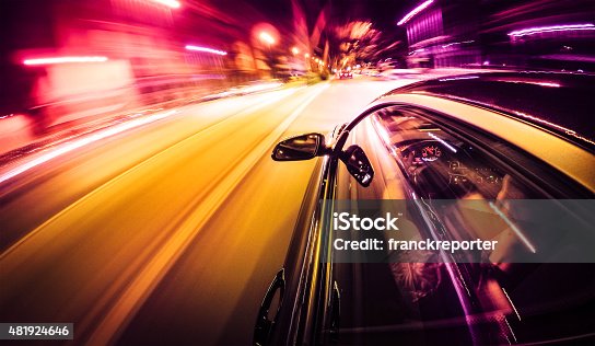 istock Crazy ride on the night by car 481924646