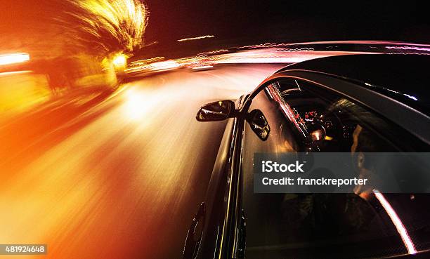 Crazy Ride On The Night By Car Stock Photo - Download Image Now - Curve, Danger, Speed