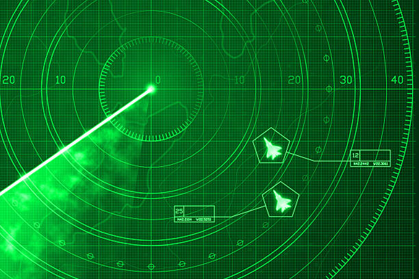 два военных самолетов на зеленый цифровой radar с координат - radar stock illustrations